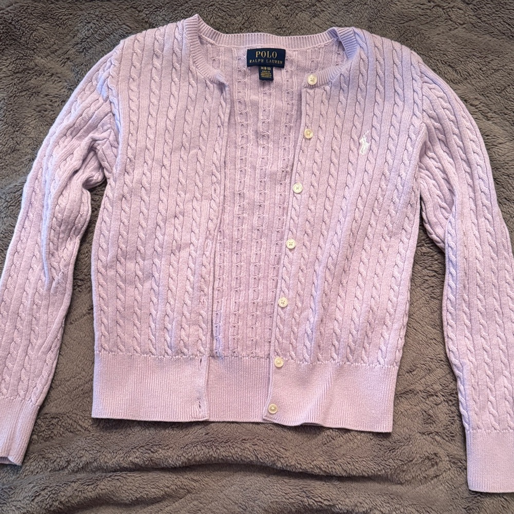 Polo by Ralph Lauren Girl’s Light Purple Cable Knit Cardigan
